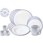 Kitchen Essential Dinnerware Set - 16 piece -White & Blue | Fred Harvey Blue Chain