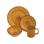 Kitchen Essential Dinnerware Set - 16 piece -Brown & Burnt Orange | Aurora
