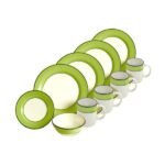 Kitchen Essential Dinnerware Set - 16 piece -White & Lime Green | Spree Pattern