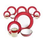 Kitchen Essential Dinnerware Set - 16 piece -White & Red | Spree Pattern
