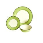 Kitchen Essential Dinnerware Set - 3 piece -White & Lime Green | Spree Pattern