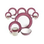 Kitchen Essential Dinnerware Set - 16 piece -White & Purple | Spree Pattern